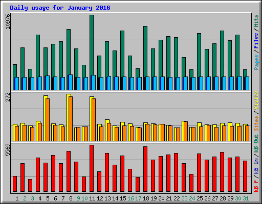 Daily usage for January 2016